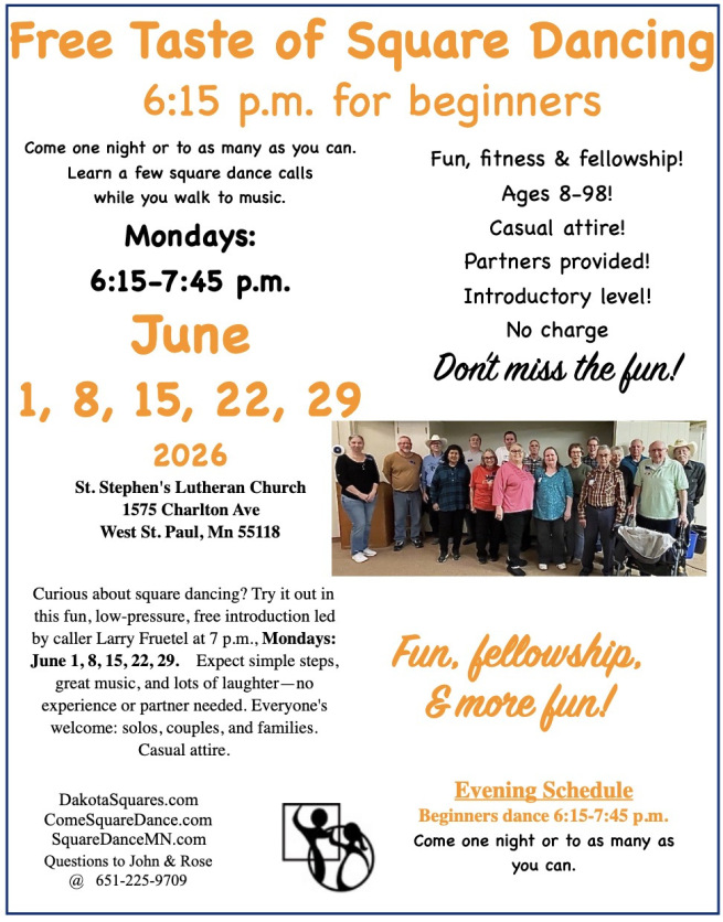 Flyer for Dakota Squares intro sessions