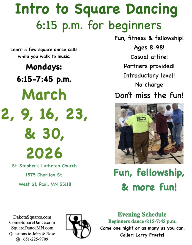 Flyer for Dakota Squares intro sessions
