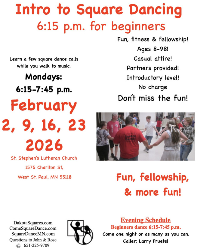 Flyer for Dakota Squares intro sessions