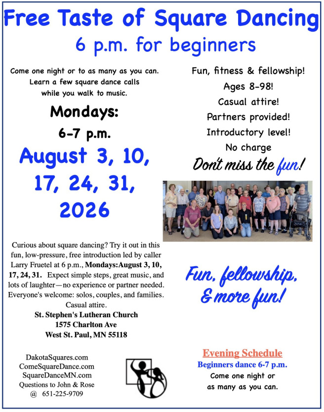 Flyer for Dakota Squares intro sessions