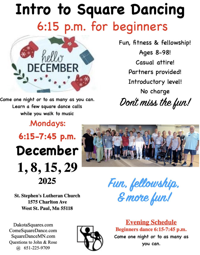 Flyer for Dakota Squares intro sessions