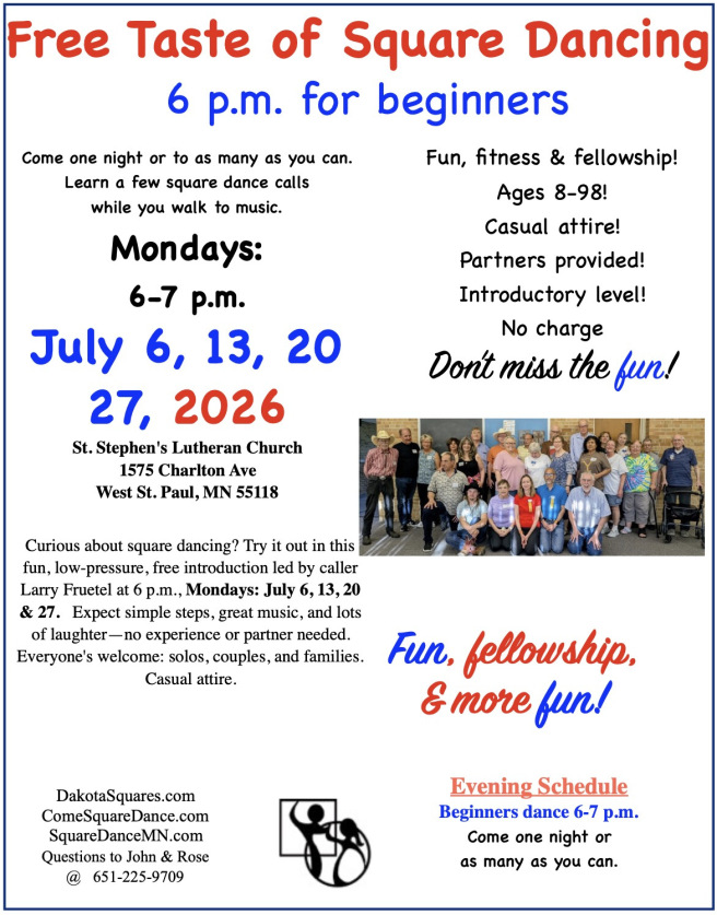 Flyer for Dakota Squares intro sessions