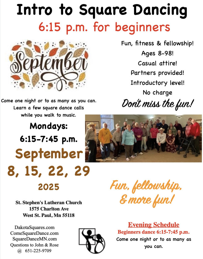 Flyer for Dakota Squares intro sessions