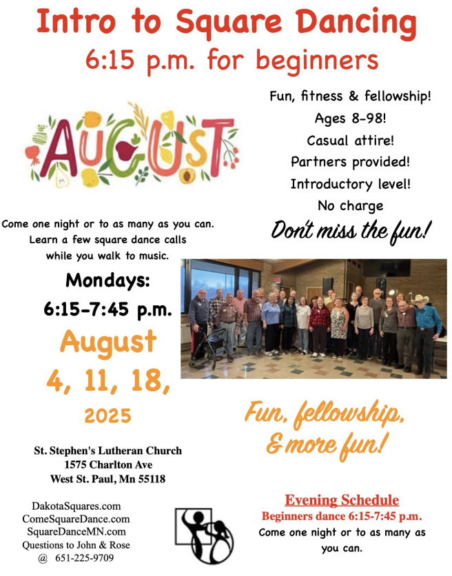 Flyer for Dakota Squares intro sessions