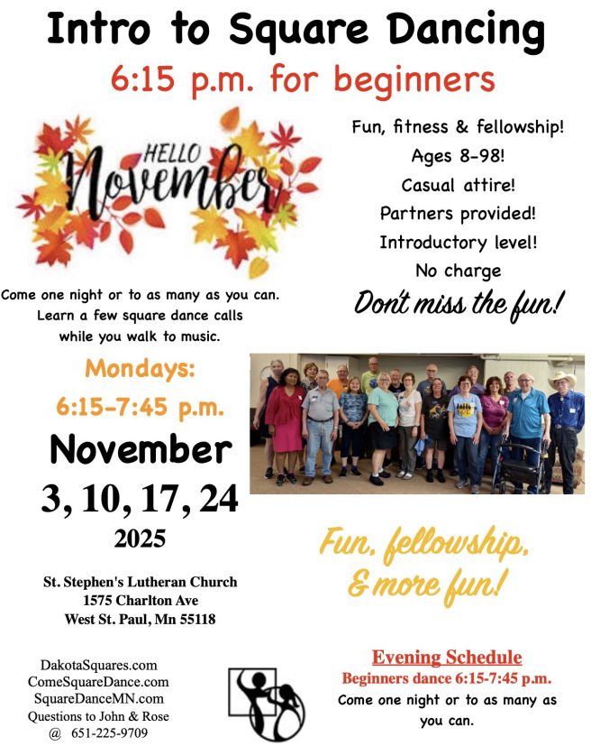 Flyer for Dakota Squares intro sessions